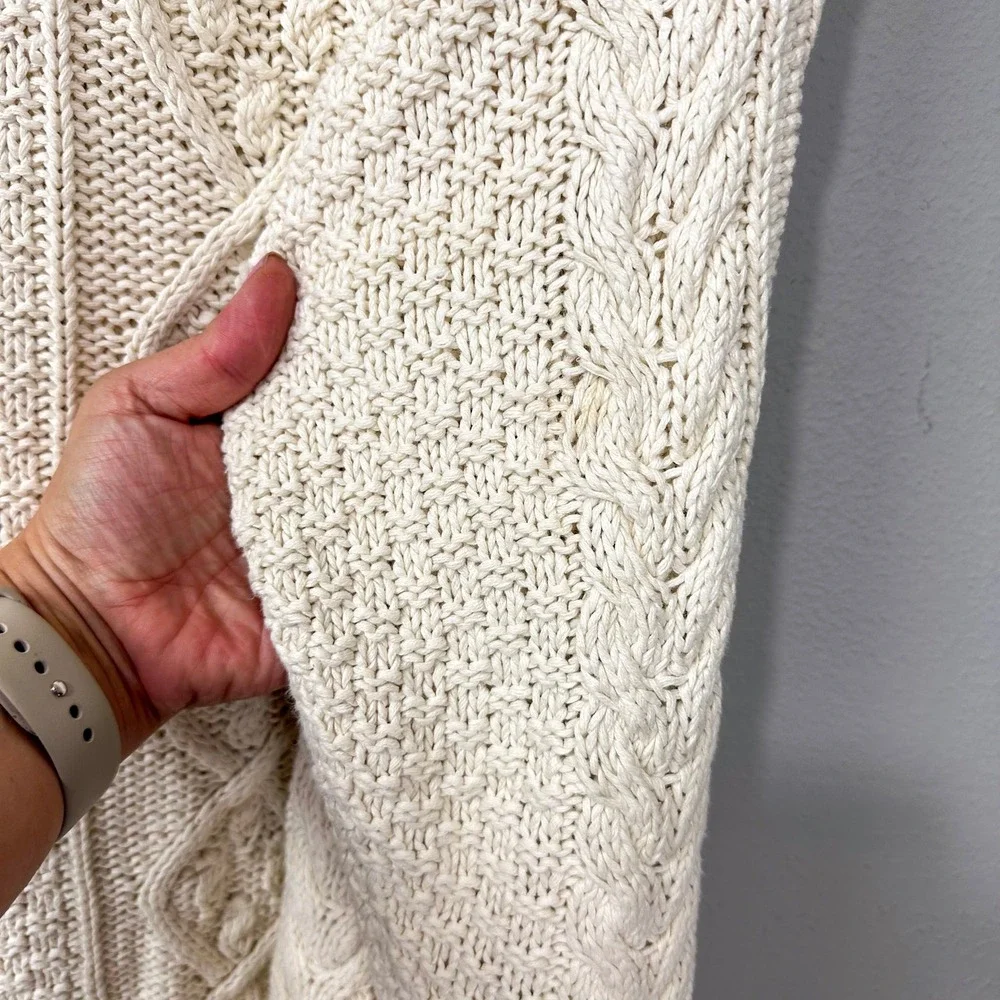Vintage Lydia Jane Sweater Womens L Cream Hand Knitted Cable Henley Ramie Cotton - Picture 3 of 13